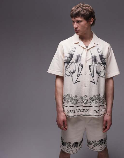 Topman short sleeve relaxed border print shirt in ecru - part of a set