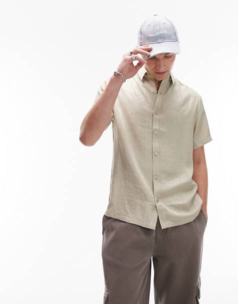Topman short sleeve relaxed fit bandana jacquard shirt in stone