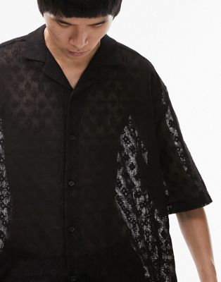 Floral Lace Sleeve Shirt black-