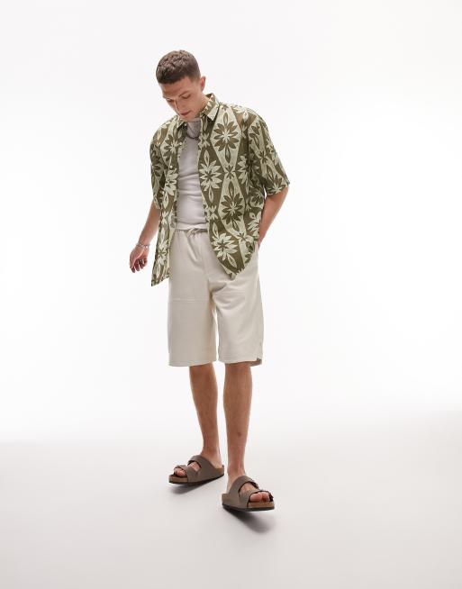 Topman short sleeve relaxed floral printed shirt in green
