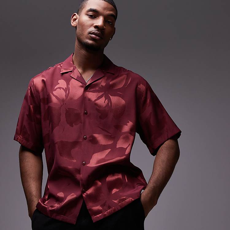 burgundy dress shirt men Cotton and Cashmere Flannel dialledin Topman short sleeve relaxed floral