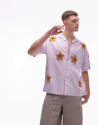 TOPMAN SHORT SLEEVE RELAXED FLORAL TERRYCLOTH SHIRT