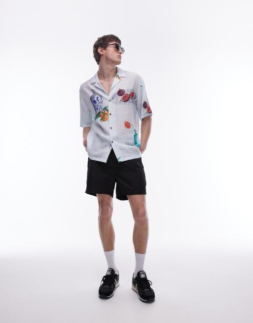 Topman short sleeve relaxed hand drawn shirt in light blue, 4 of 4
