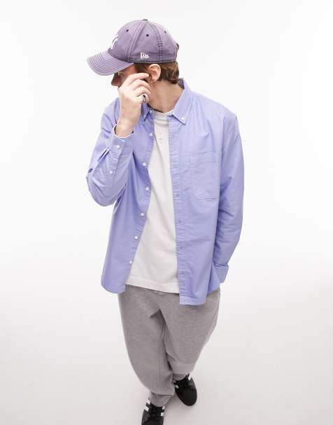 Topman short sleeve relaxed oxford shirt in blue - view 1