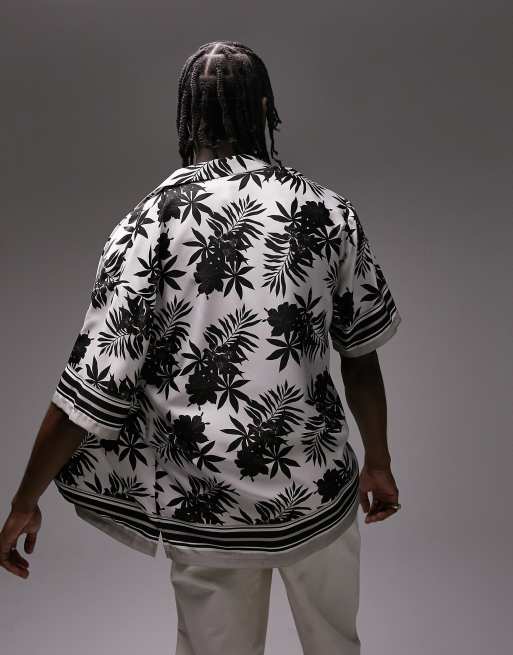 Topman short sleeve relaxed palm border print satin shirt, 2 of 4