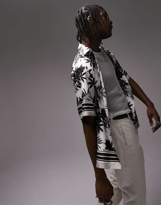 Topman short sleeve relaxed palm border print satin shirt, 3 of 4