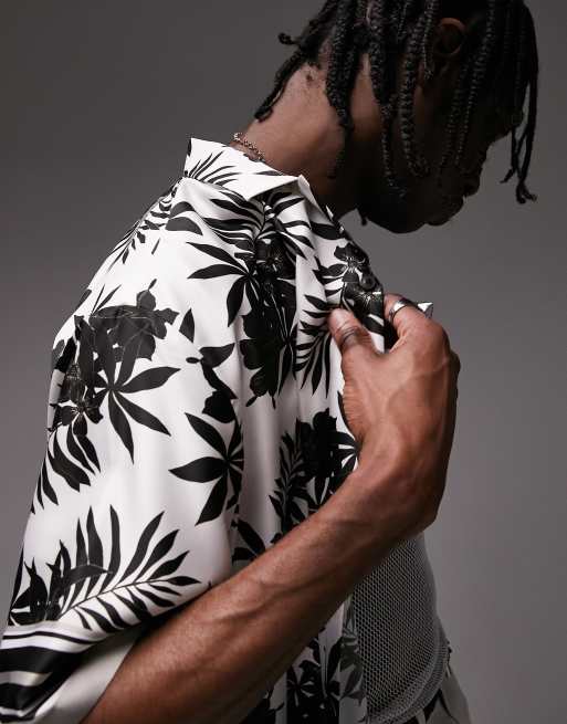 Topman short sleeve relaxed palm border print satin shirt, 4 of 4