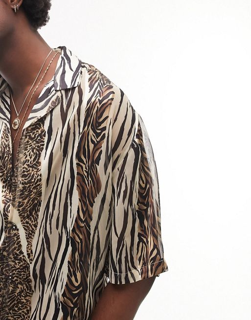 Tiger Print Short Sleeve Shirt  Topman, Mens shirts, Shirt pattern