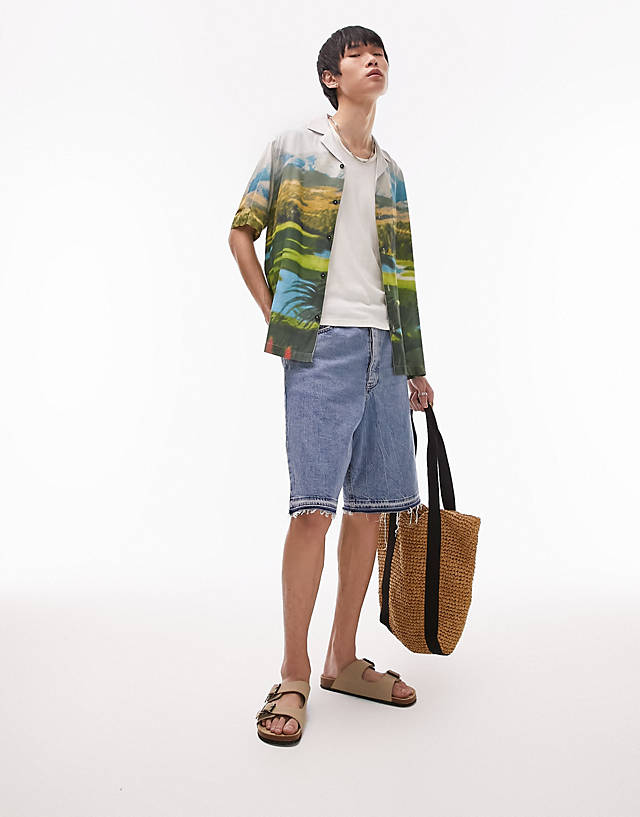 Topman - short sleeve relaxed revere golf landscape print shirt in multi