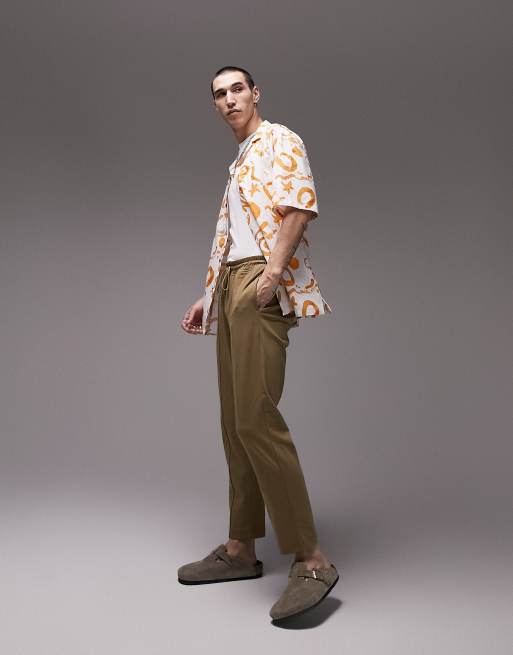 Topman short sleeve relaxed revere handdrawn abstract shirt in ecru and orange, 4 of 4