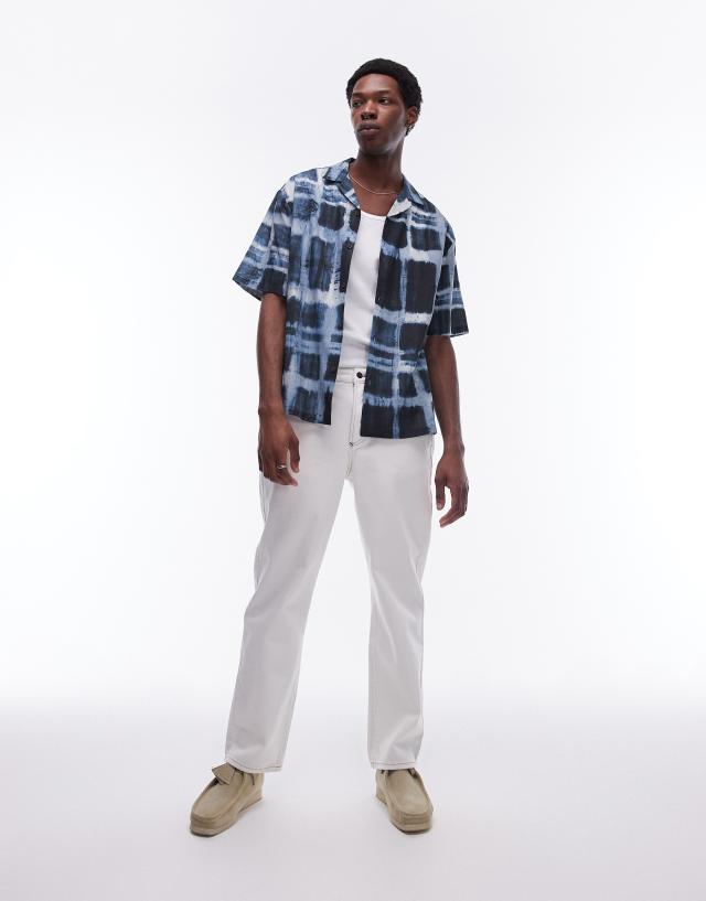 Topman - short sleeve relaxed sheer check shirt in blue