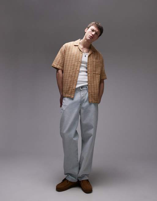 Topman short sleeve relaxed shirt in brown plaid