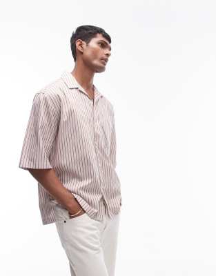 Topman Short Sleeve Relaxed Stripe Shirt In Pink