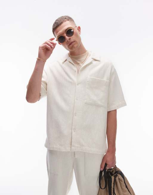 Topman short sleeve relaxed textured shirt in ecru - part of a set