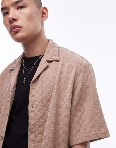 Topman short sleeve relaxed textured shirt in stone - view 1
