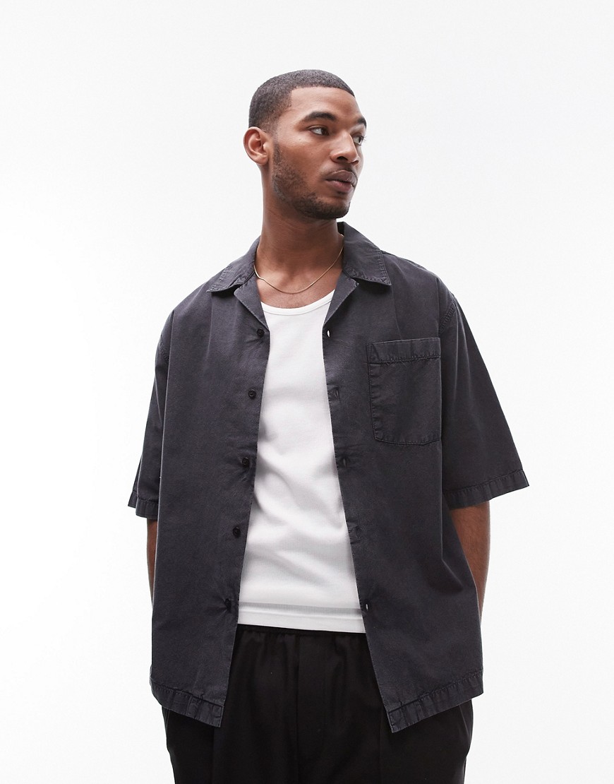 Topman short sleeve relaxed washed shirt in black