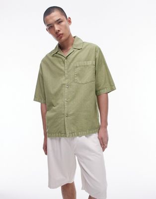 Topman short sleeve relaxed washed shirt in khaki