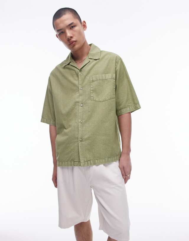 Topman - short sleeve relaxed washed shirt in khaki