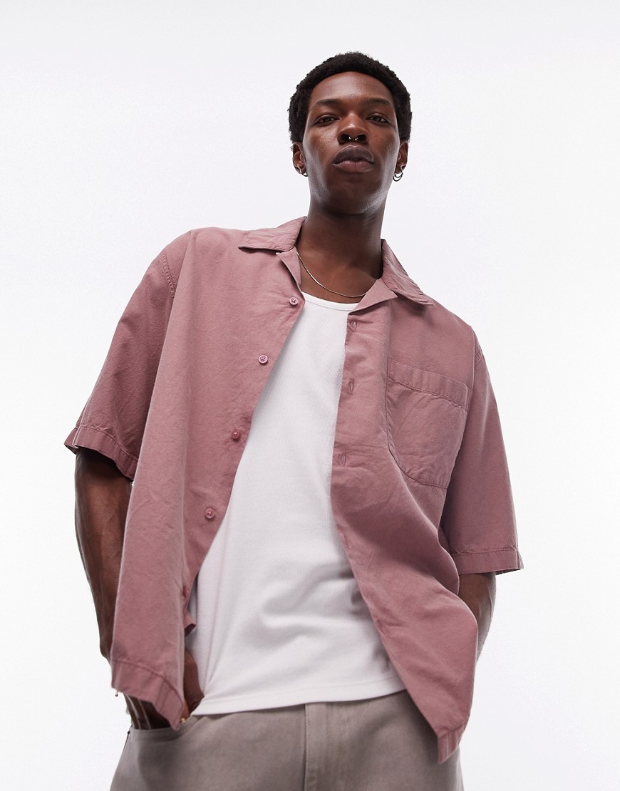 Topman short sleeve relaxed washed shirt in washed pink
