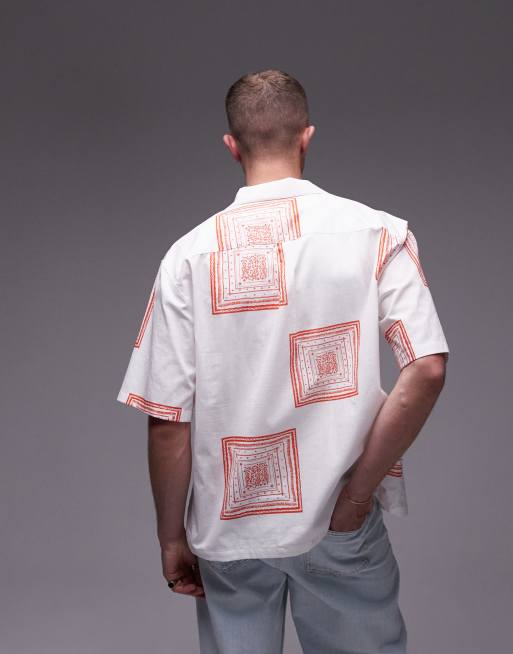Topman short sleeve revere printed shirt in white, 2 of 5