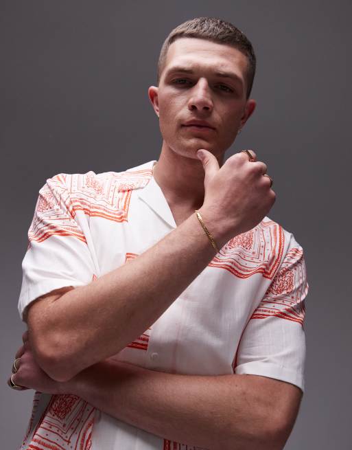 Topman short sleeve revere printed shirt in white, 3 of 5