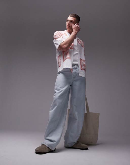 Topman short sleeve revere printed shirt in white, 4 of 5