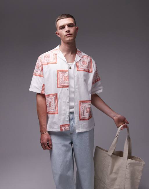 Topman short sleeve revere printed shirt in white, 5 of 5