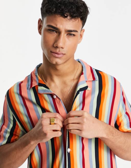 Topman short sleeve revere shirt in multi coloured stripe