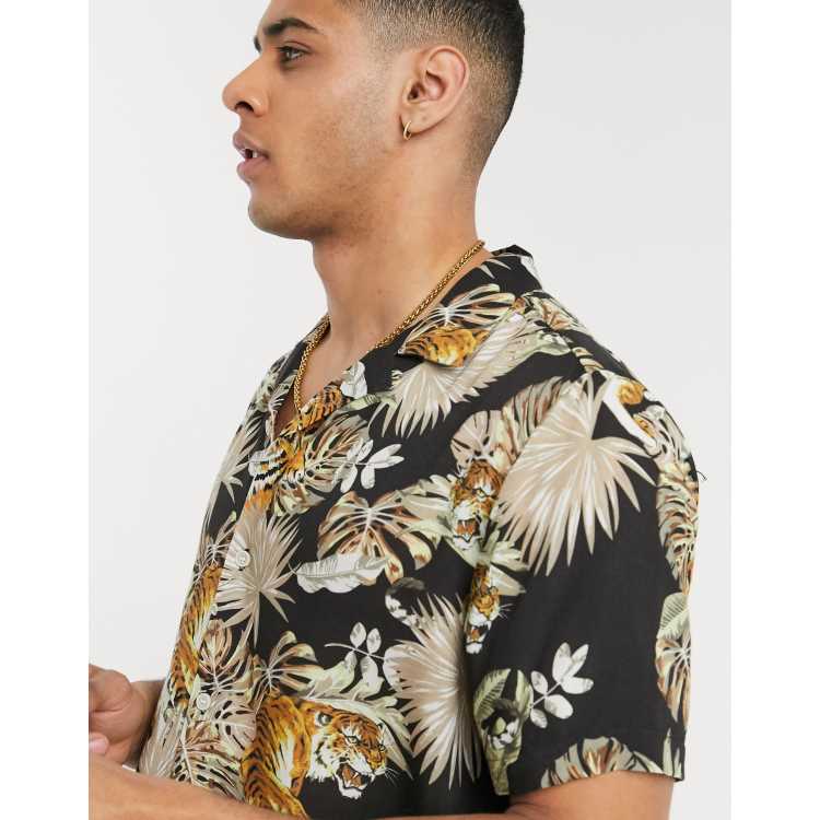 Tiger Print Short Sleeve Shirt  Topman, Mens shirts, Shirt pattern