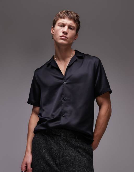 Topman short sleeve satin shirt in black ASOS