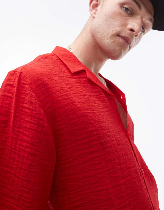 Topman - short sleeve sheer holiday shirt in red