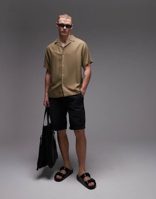 Topman short sleeve shirt in khaki, 3 of 4