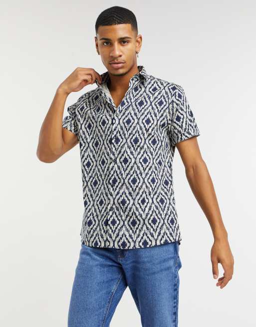 Topman short sleeve shirt with geo print in navy