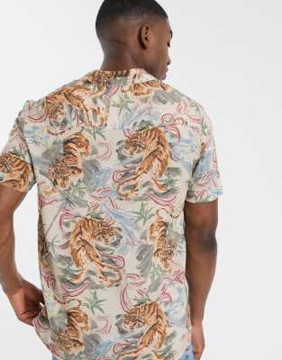 tiger print short sleeve shirt