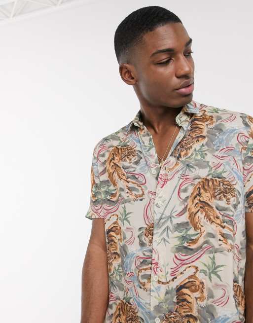 Tiger Print Short Sleeve Shirt  Topman, Mens shirts, Shirt pattern