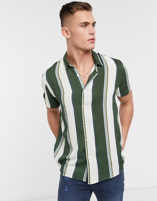 Topman short sleeve shirt with vertical stripe in khaki