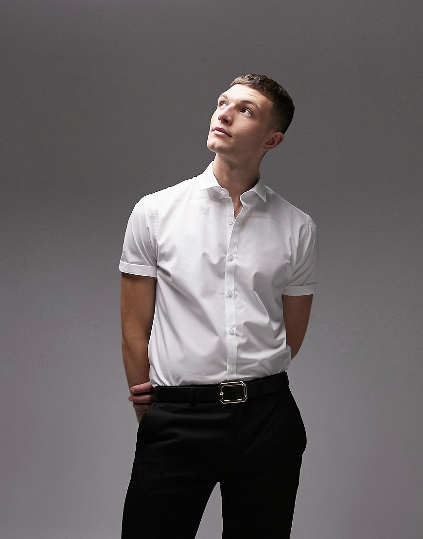 Topman Short Sleeve Slim Fit Formal Shirt In White
