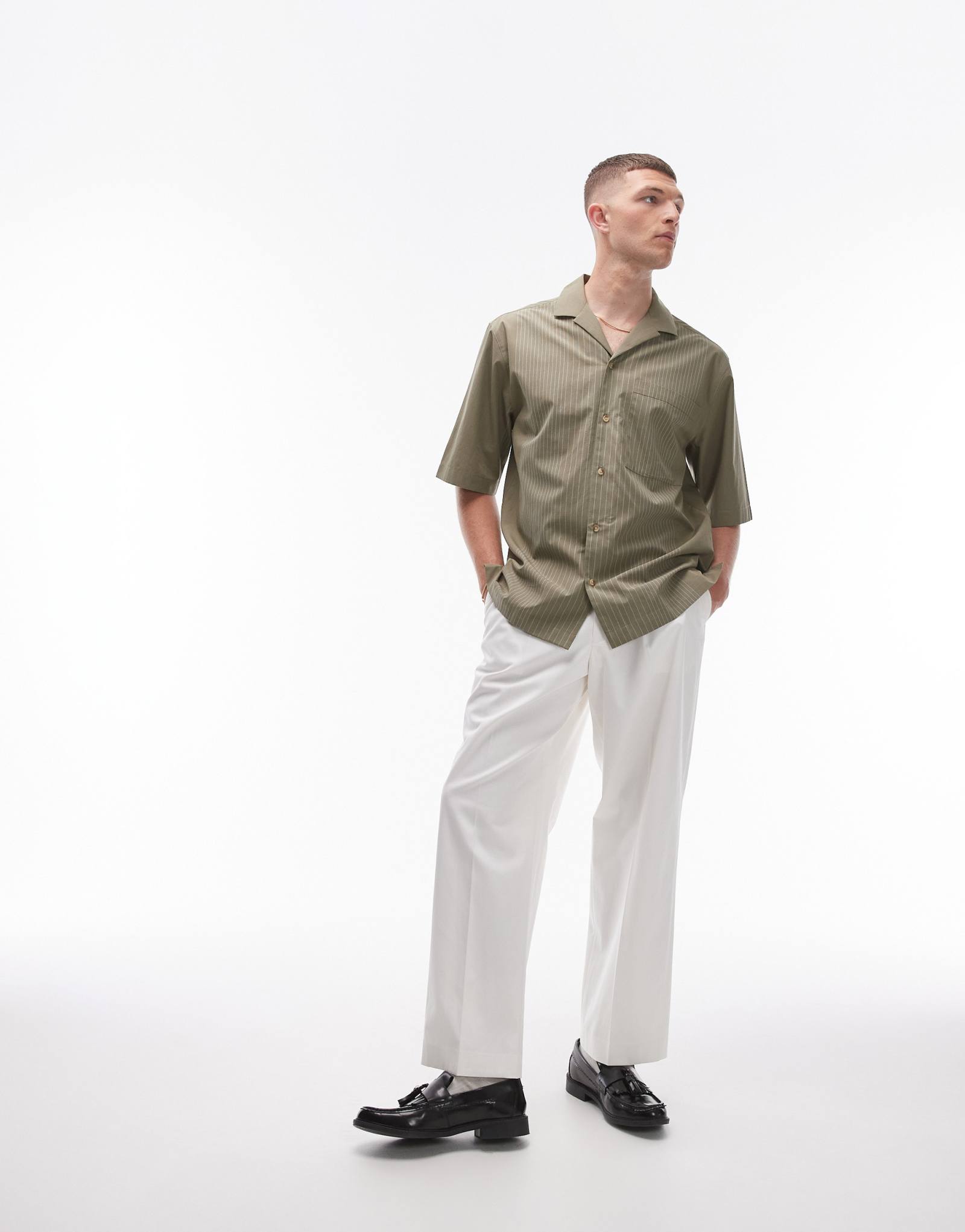 Рубашка свободного кроя Topman с коротким рукавом зеленого цвета