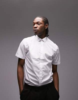 Topman Short Sleeve Smart Shirt In White