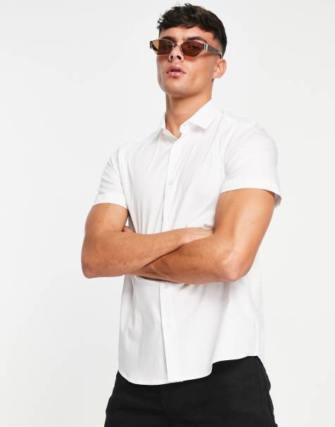 Topman short sleeve smart shirt with stretch in white - view 1