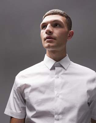 Topman short sleeve stretch fit shirt in white - ASOS Price Checker