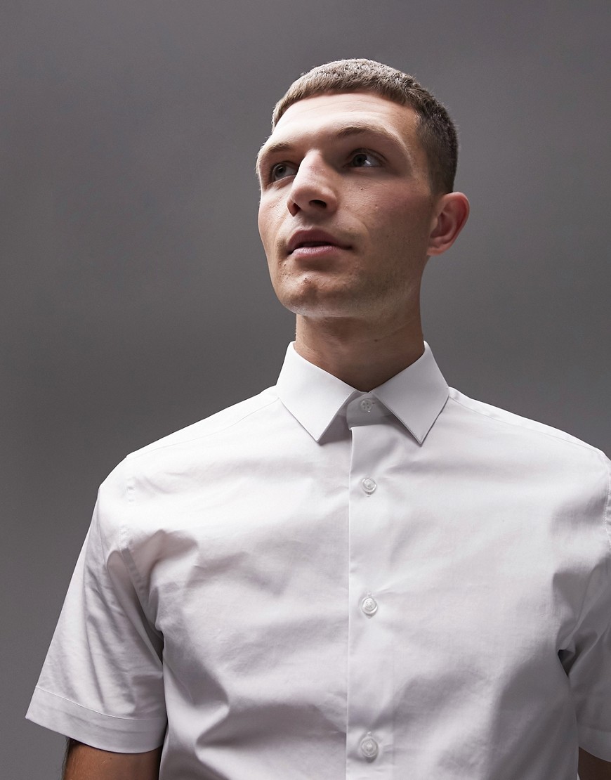 Topman short sleeve stretch fit shirt in white