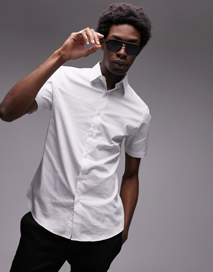 Topman short sleeve stretch fit shirt in white
