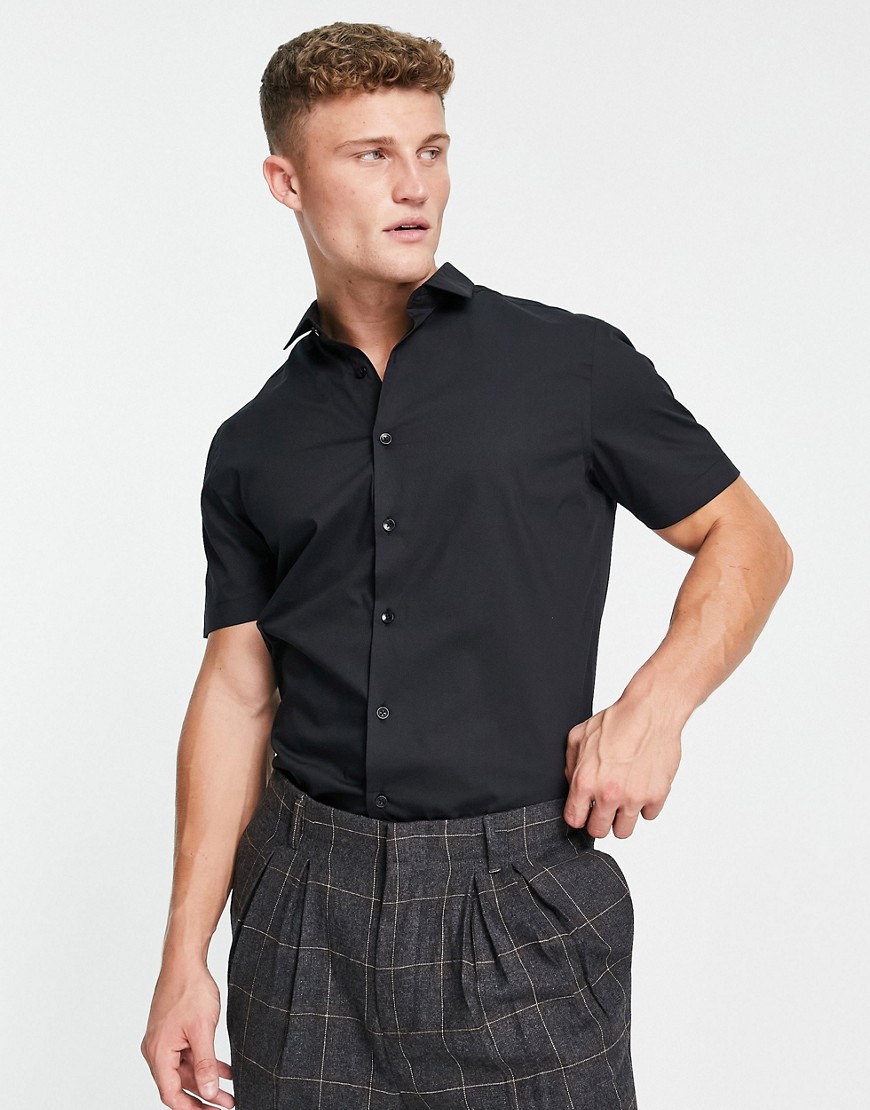 Topman short sleeve stretch smart shirt in black