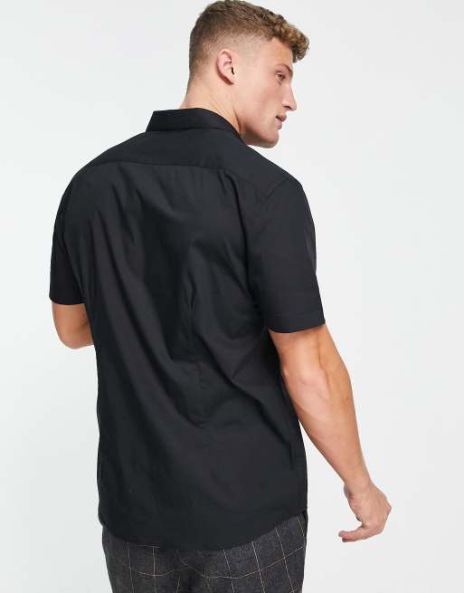 Topman short sleeve stretch smart shirt in black | ASOS