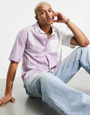 Topman short sleeve stripe shirt in lilac