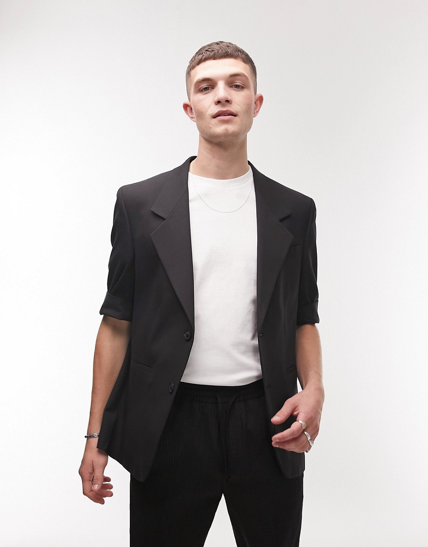 Topman short sleeve suit blazer in black