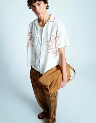 short sleeve sun placement crochet shirt in white-Neutral