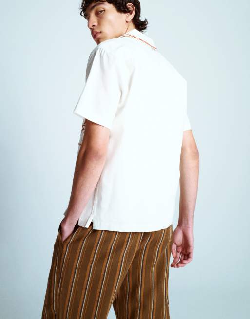 Topman short sleeve sun placement crochet shirt in white