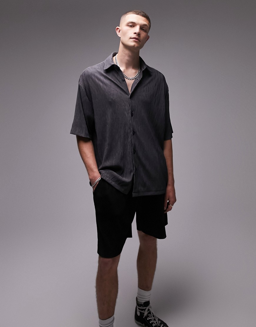 Topman Short Sleeve Textured Shirt In Gray
